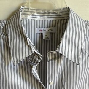 NWT Liz Claiborne Wrinkle Free white with black stripe dress shirt blouse top XL